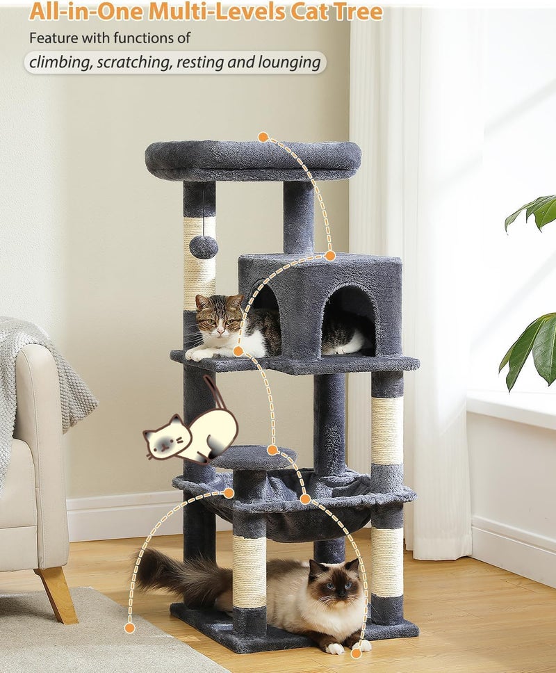 LOYAL RAIN 116 cm Tall Cat Tree for Indoor Cats, Multi-Level Cat Tower with Super Large Hammock, Sisal Covered Scratching Posts, Cozy Condo and Top Perch (Dark Grey, Medium) - Image 4