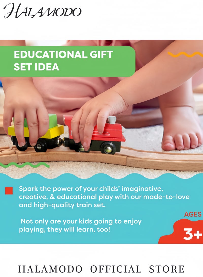 HALAMODO 40-Piece Wooden Train Set with Tracks Train Cars and Accessories for Kids Premium Wooden Railway Toys for Boys and Girls Includes Play Mat for Creative Building and Imagination - Image 4