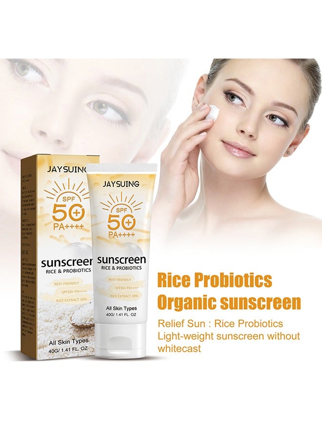 Rice & Probiotics Sunscreen SPF 50+ pa++++,Moisturizing Sunscreen Protect skin, Prevent UV Damage,Rice Probiotics Nourish & Whitening Skin 40g