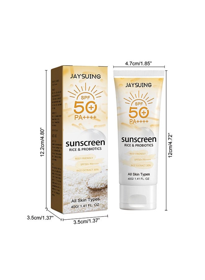 Rice & Probiotics Sunscreen SPF 50+ pa++++,Moisturizing Sunscreen Protect skin, Prevent UV Damage,Rice Probiotics Nourish & Whitening Skin 40g