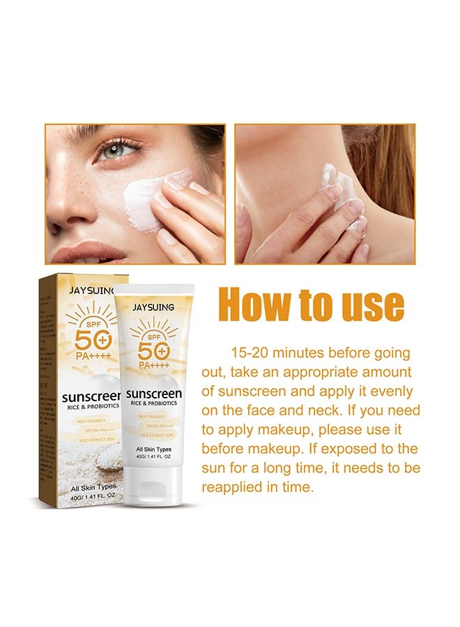 Rice & Probiotics Sunscreen SPF 50+ pa++++,Moisturizing Sunscreen Protect skin, Prevent UV Damage,Rice Probiotics Nourish & Whitening Skin 40g