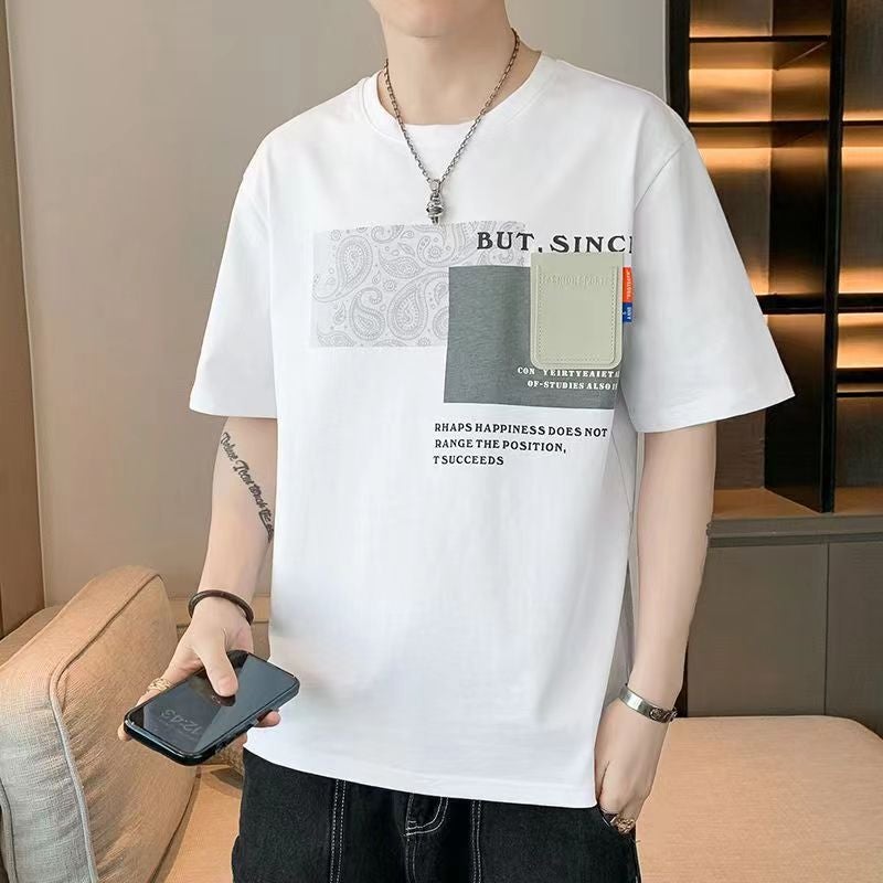 Summer Thin Ice Silk Short-Sleeved T-Shirt Men'S Round Neck Sports Fashion Brand Japanese Style Retro Casual High Street Teenager T-Shirt - Image 1