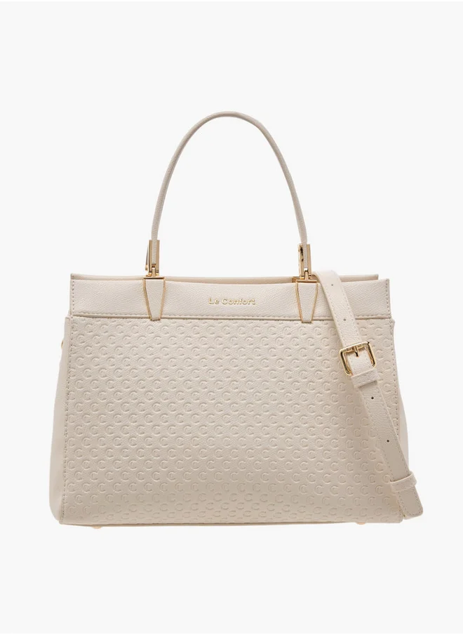 Le Confort Monogram Embossed Tote Bag with Detachable Strap and Zip Closure