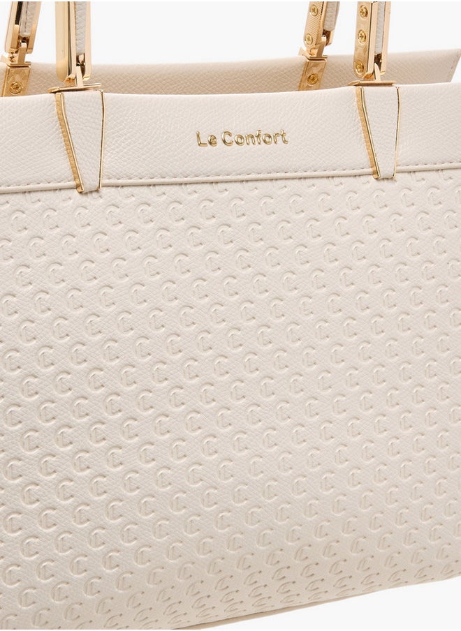Le Confort Monogram Embossed Tote Bag with Detachable Strap and Zip Closure  - Image 4