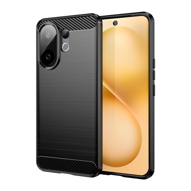 erorex For vivo V60 5G Carbon Fiber Brushed Texture TPU Phone Case(Black) - Image 1