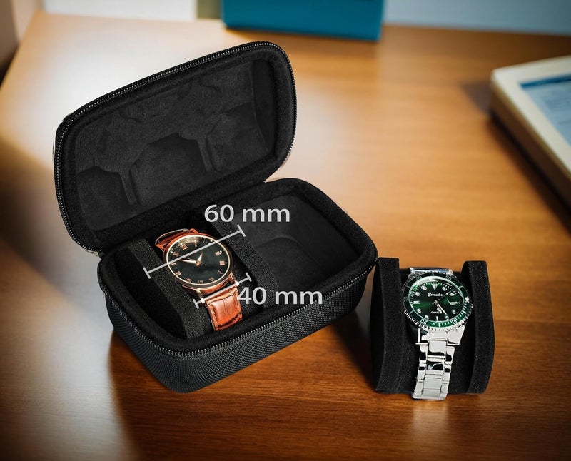 Xpandio 2 Slot Hard Watch Travel Case, Watch Roll Case Storage and Organizer for Men and Women, with anti-move pillow Black (2 SLOT) - Image 3