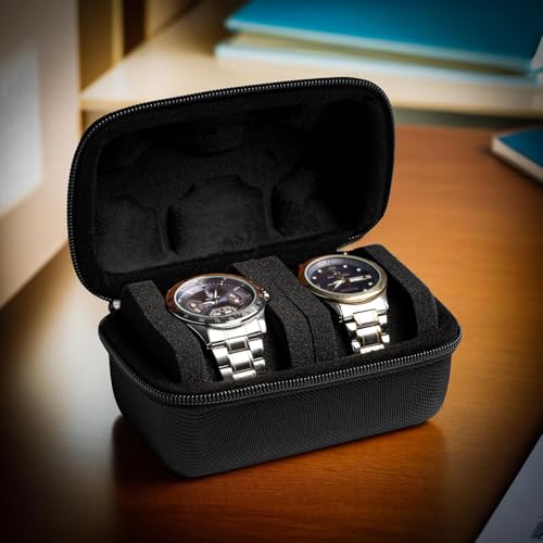 Xpandio 2 Slot Hard Watch Travel Case, Watch Roll Case Storage and Organizer for Men and Women, with anti-move pillow Black (2 SLOT) - Image 4