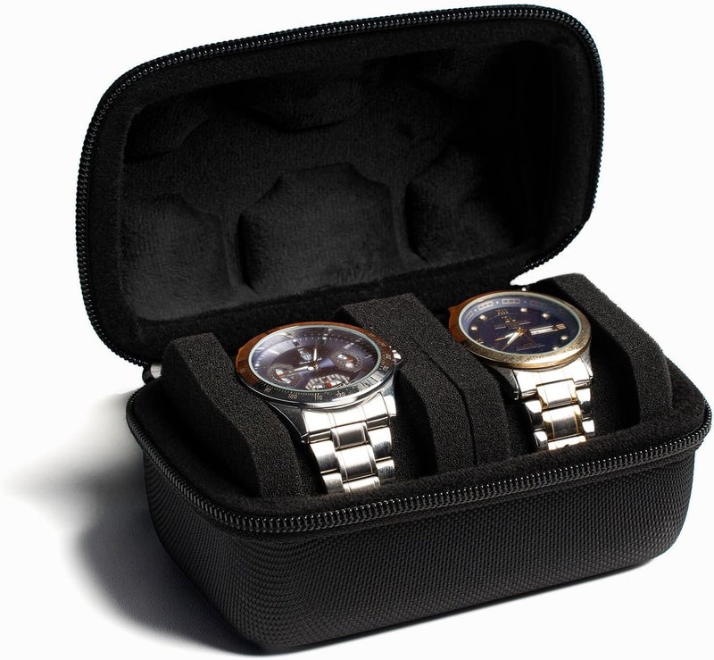 Xpandio 2 Slot Hard Watch Travel Case, Watch Roll Case Storage and Organizer for Men and Women, with anti-move pillow Black (2 SLOT) - Image 1