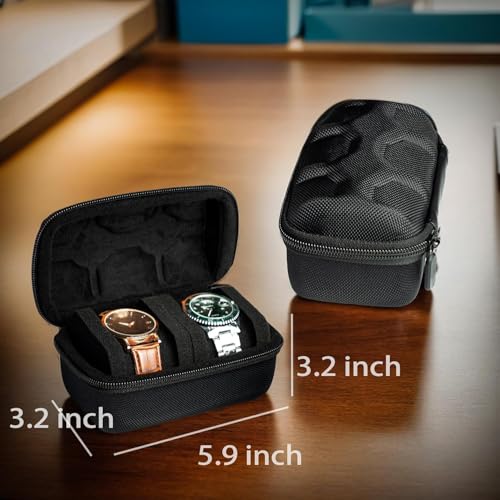 Xpandio 2 Slot Hard Watch Travel Case, Watch Roll Case Storage and Organizer for Men and Women, with anti-move pillow Black (2 SLOT) - Image 2