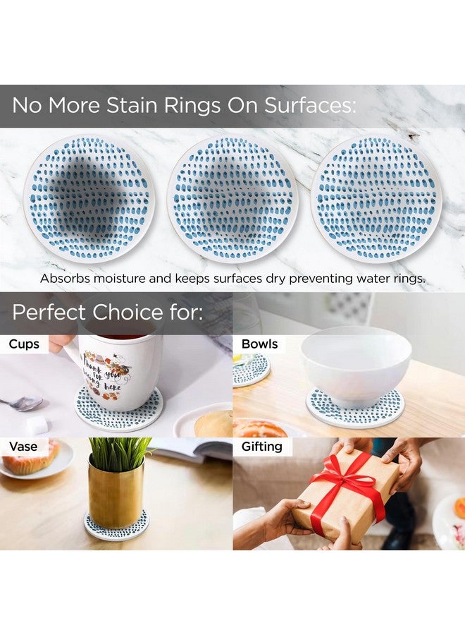 Homestic Homestic Set of 6 Diatomite Dots Print Round Coasters with Cork Steel Holder Stand for Hot Pots - Water Absorbent Tea Cup & Water Glass Cover Top Lid | White-SOV001-A  - Image 5