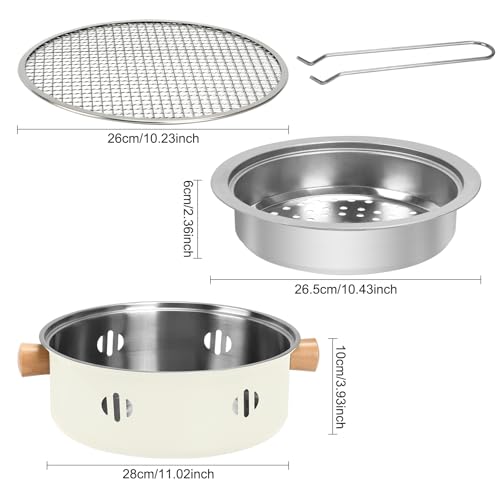 BSDLZCH Portable Charcoal Barbecue Grill, 1pc Mini BBQ Grill Multifunctional Charcoal Grill Smokeless Round Tabletop Charcoal Grill for Indoor Outdoor Cooking Home Party Picnic Camping (Beige) - Image 3