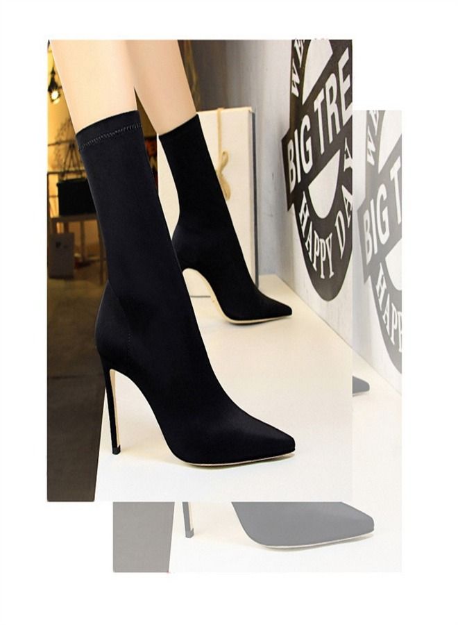 BIGTREE Simple Pointed High Heel Boots 10CM Black  - Image 2