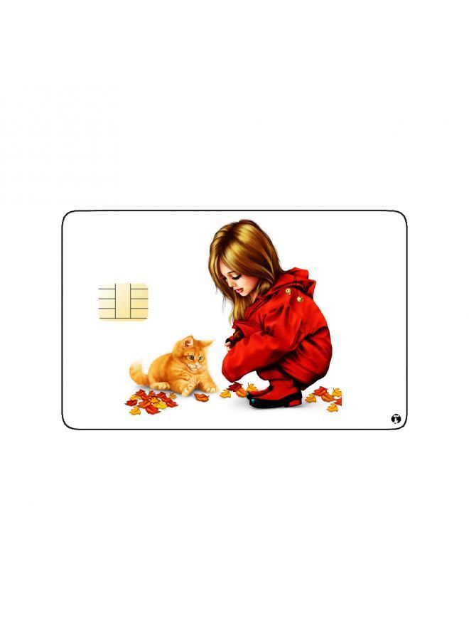 RKN PRINTED BANK CARD STICKER Cute Girl Drawing With Cat - Image 2