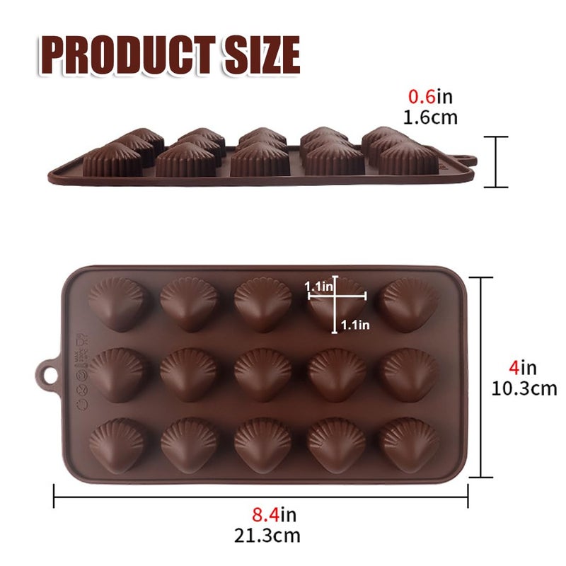 Elome Silicone Sea Shell Mold Baking Mould Ice Cube Tray for Chocolate, Soap, Candle, Madeleines, Fondant Birthday Cake Decoration and Jelly 15 Cavities - Image 2