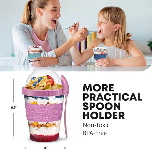 Tribello 4 Pack - On the Go Yogurt Parfait Cups with Lids, Topping Compartment & Spoon, Yogurt/Parfait Cups for Breakfast Meal Prep, Reusable Leak Proof Container - BPA Free - 20oz - Colorfull - Image 5