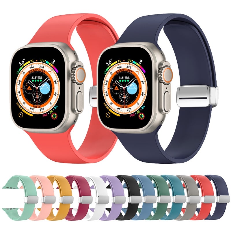 Folding Buckle Silicone Watch Band For Apple Watch Ultra 49mm(White)