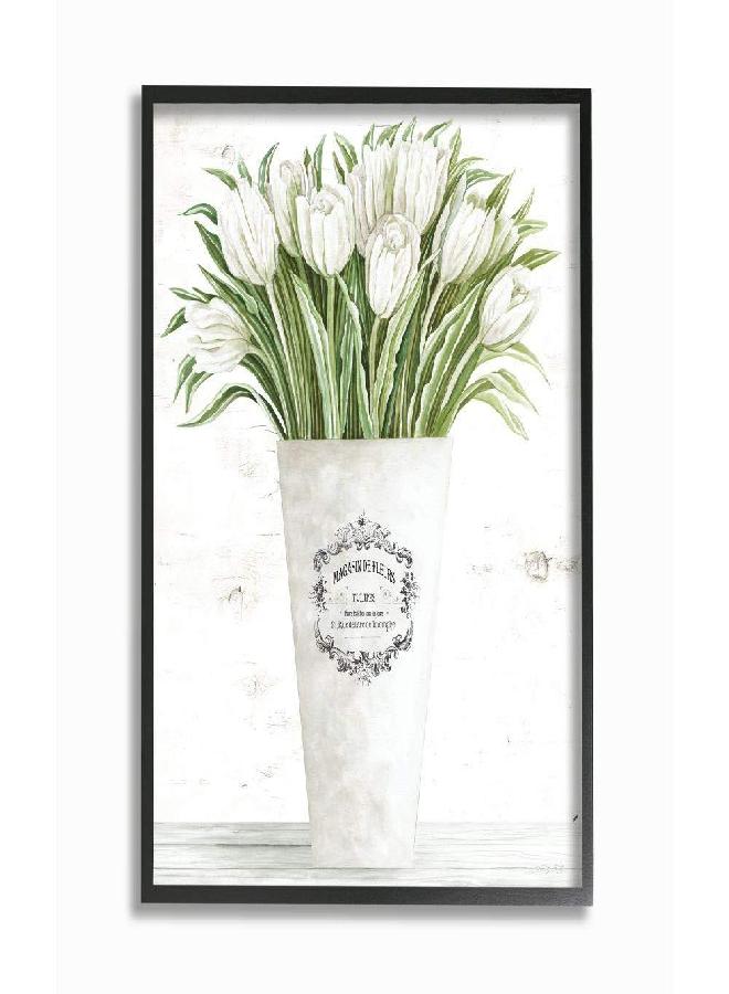 Stupell Industries Stupell Industries, Designed by Cindy Jacobs White Tulip Bouquet in Parisian Vase Floral Arrangement, 16 x 20, Black Framed