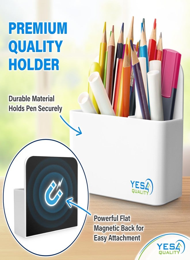 YES4QUALITY Magnetic Pen Holder with Strong Magnetic Back & 2 Compartments, Dry Erase Marker Holder for Whiteboard, Fridge & Locker, White Pencil Holder - Image 4