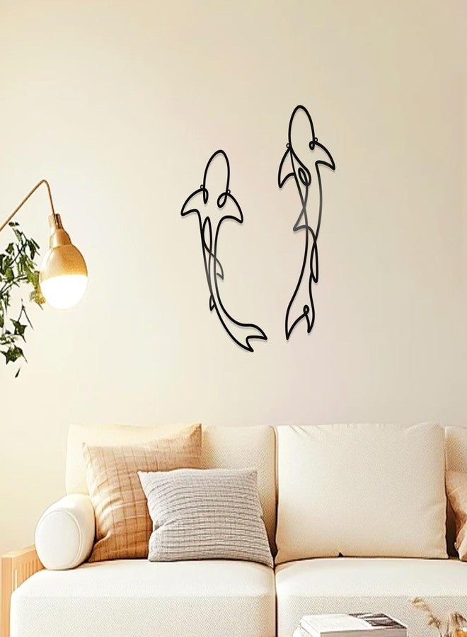 KOYILTD Abstract Line Shark Metal Wall Art - Nautical Coastal Ocean Decor for Home Interiors, Bathrooms & Coastal - Themed Living Spaces | Minimalist Geometric Shark Design (Abstract) - Image 2