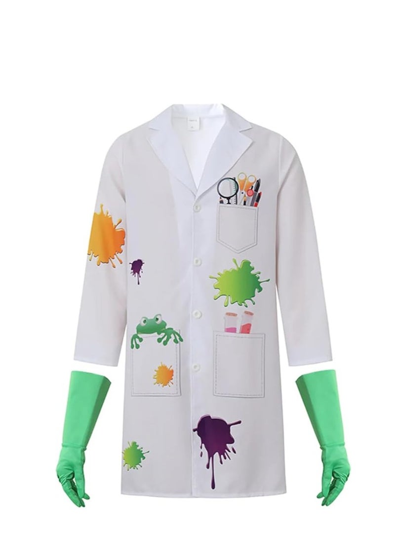 UKR UKR Kids Scientist Dressing Up & Costumes Lab Coat - Explorer Dress Up Outfit with Wig, Gloves, Bowtie & Glasses for Ages 5-8 Years (125-135 cm) | Ideal Role Play & Stage Performance Costume (Medium) - Image 4
