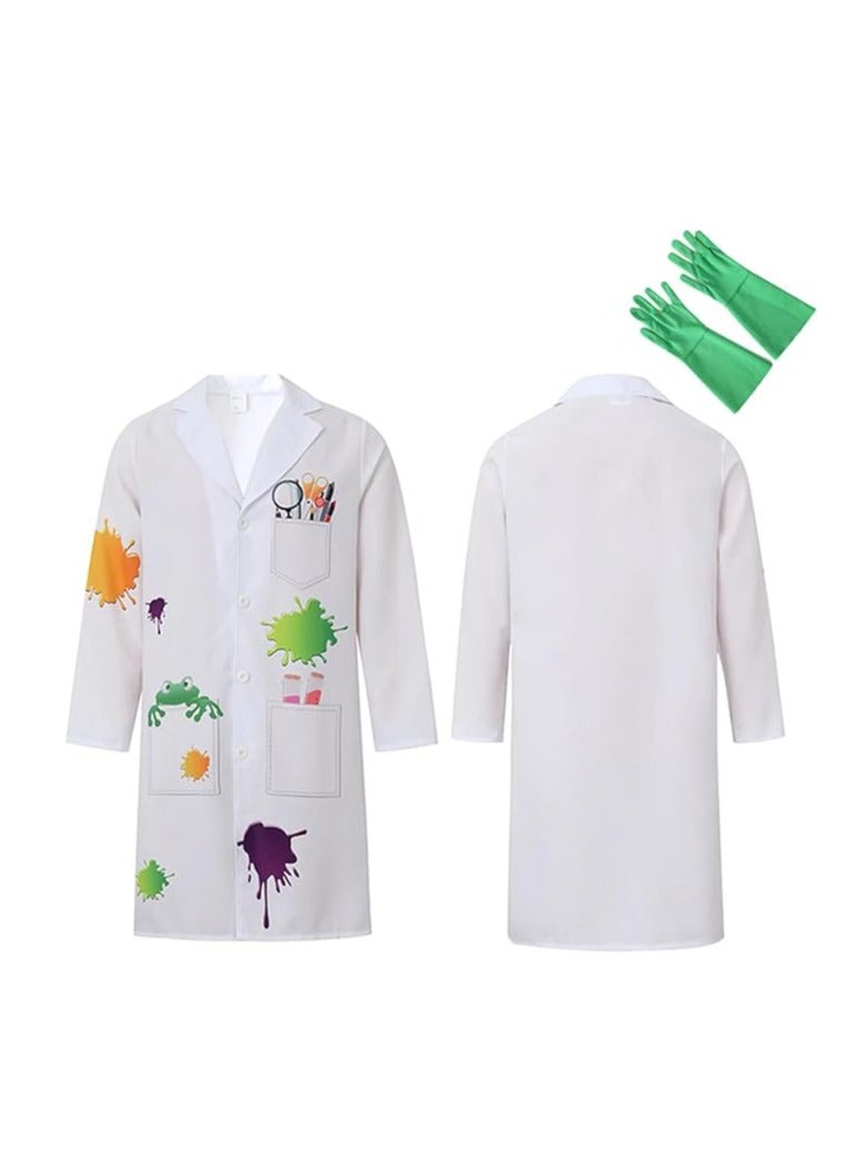 UKR UKR Kids Scientist Dressing Up & Costumes Lab Coat - Explorer Dress Up Outfit with Wig, Gloves, Bowtie & Glasses for Ages 5-8 Years (125-135 cm) | Ideal Role Play & Stage Performance Costume (Medium) - Image 3