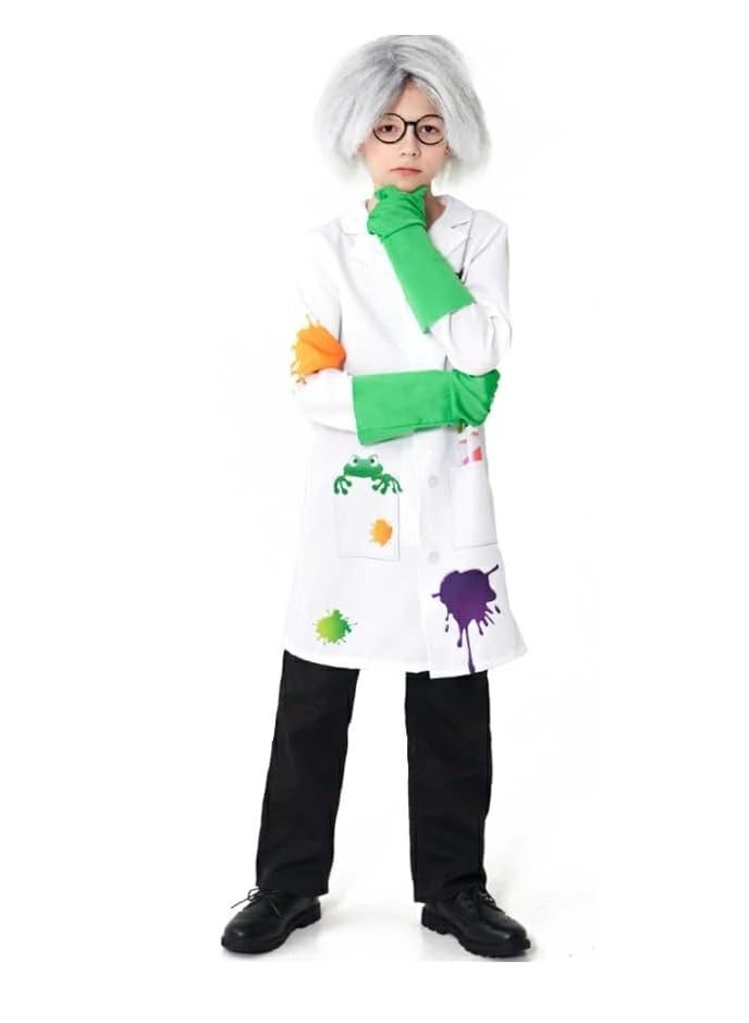 UKR UKR Kids Scientist Dressing Up & Costumes Lab Coat - Explorer Dress Up Outfit with Wig, Gloves, Bowtie & Glasses for Ages 5-8 Years (125-135 cm) | Ideal Role Play & Stage Performance Costume (Medium) - Image 1