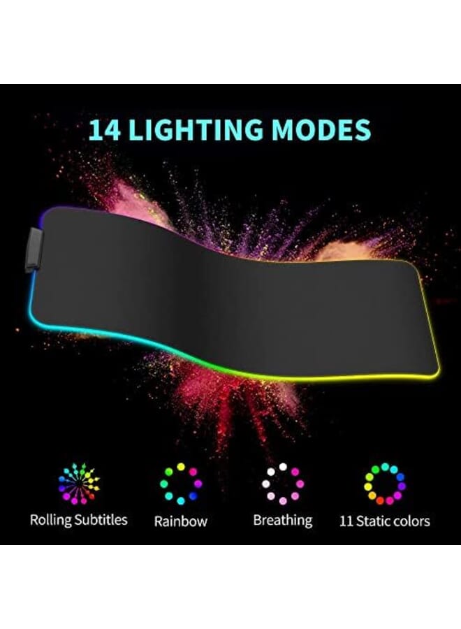 Rgb Gaming Mouse Pad 800X300 Mm Xxl Extended Large Led Desk Pad 14 Lighting Modes 9 Led Colors With Non Slip Rubber Base For Computer Pc Laptop Office And Desk Black