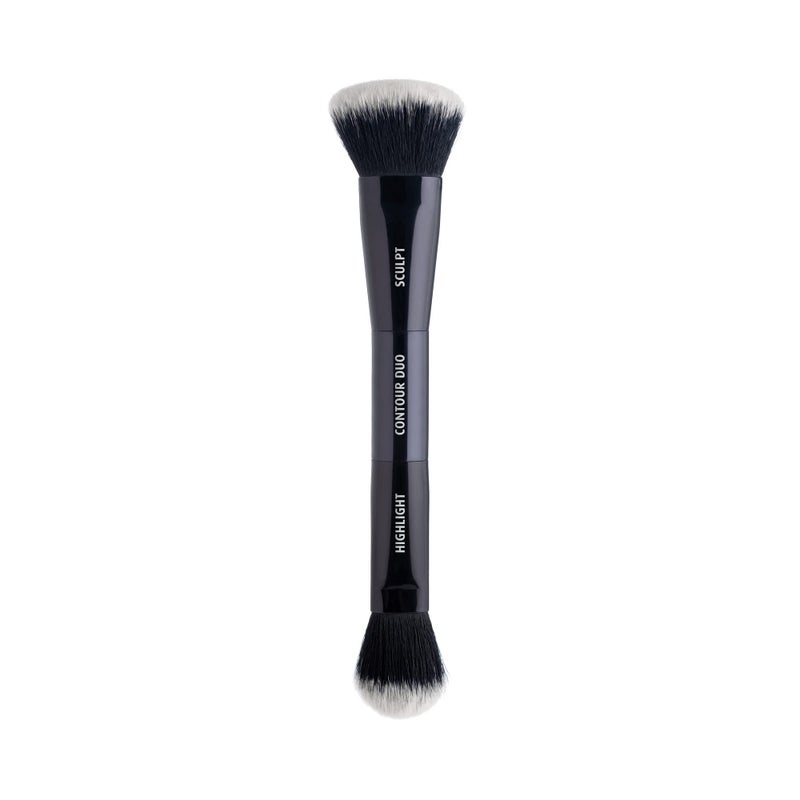 Lune+Aster Contour Duo Brush | Dual-Ended Contour Makeup Brush To Sculpt And Highlight. Made with Alumium Handle, Vegan Bristles. - Image 1