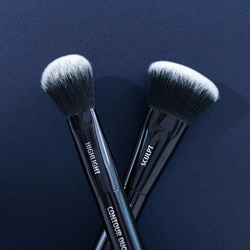 Lune+Aster Contour Duo Brush | Dual-Ended Contour Makeup Brush To Sculpt And Highlight. Made with Alumium Handle, Vegan Bristles. - Image 2