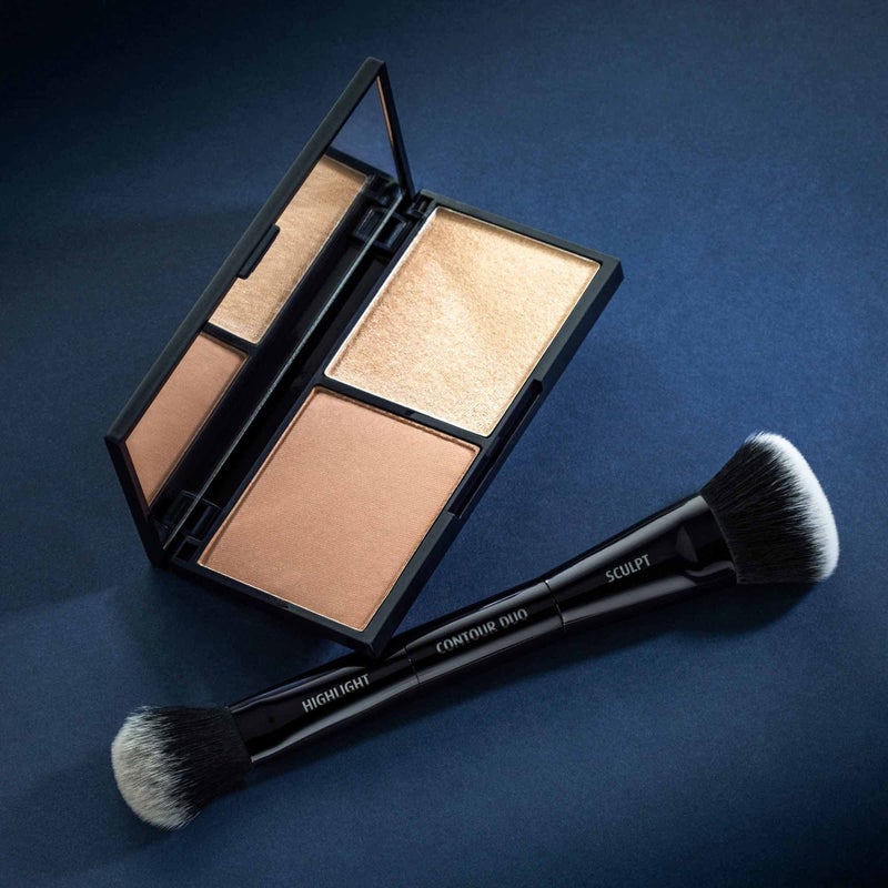 Lune+Aster Contour Duo Brush | Dual-Ended Contour Makeup Brush To Sculpt And Highlight. Made with Alumium Handle, Vegan Bristles. - Image 4