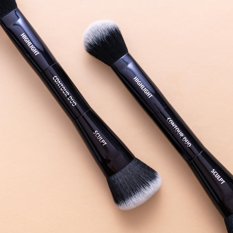 Lune+Aster Contour Duo Brush | Dual-Ended Contour Makeup Brush To Sculpt And Highlight. Made with Alumium Handle, Vegan Bristles. - Image 5