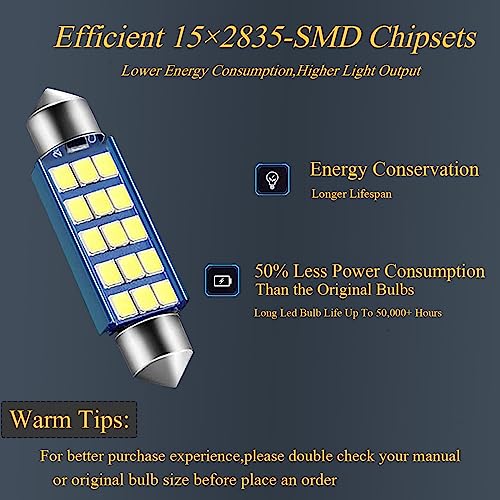 GKmow مصابيح LED فائقة السطوع GKmow Pack-4 578، 1.59" 6500K 2835 شريحة 400LM لمصابيح السقف الداخلية، مصابيح الخريطة، مصابيح الأبواب 211-2 212-2 569 6411 6451 41mm 42mm (بيضاء) - Image 3