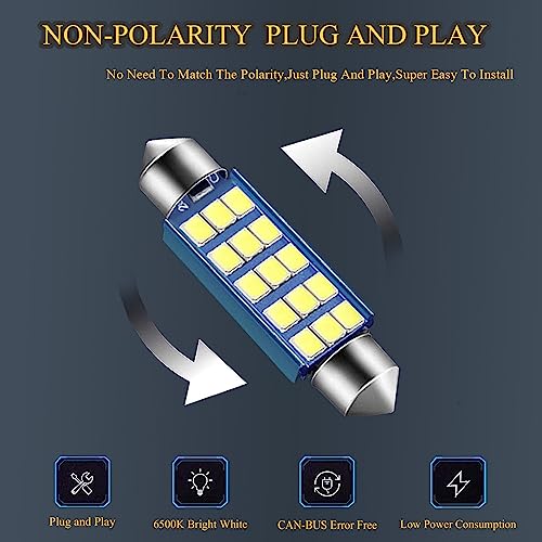 GKmow مصابيح LED فائقة السطوع GKmow Pack-4 578، 1.59" 6500K 2835 شريحة 400LM لمصابيح السقف الداخلية، مصابيح الخريطة، مصابيح الأبواب 211-2 212-2 569 6411 6451 41mm 42mm (بيضاء) - Image 5