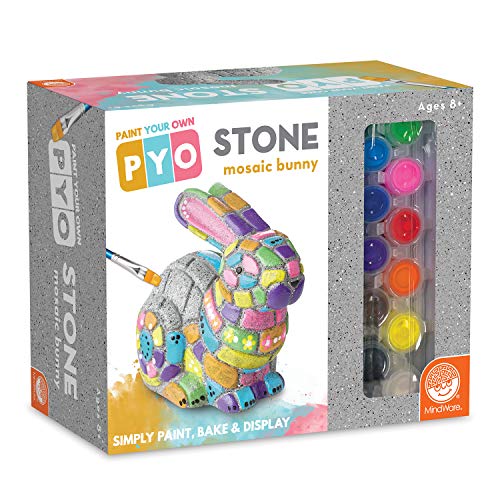 MindWare Paint Your Own Stone Bunny Rabbit Mosaic Stepping Stone Craft Kit for Kids Includes Paint and Brush Made of Weather Resistant Cement - Image 1
