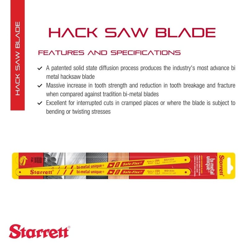 Starrett Bi-Metal Unique Safe-Flex Hacksaw Blades 300mm (12in) x 24tpi Pack of 2 - Image 2