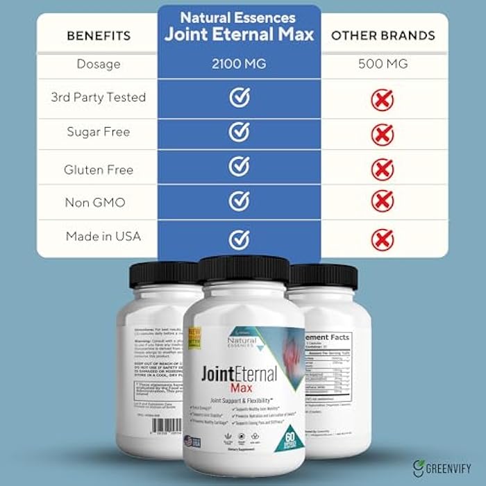 GREENVIFY Natural Essences Joint Eternal Max Natural Joint Support Supplement, 60 Capsules, 20 Days Supply, Gluten Free, Sugar Free, Non-GMO, Made in USA - Image 5