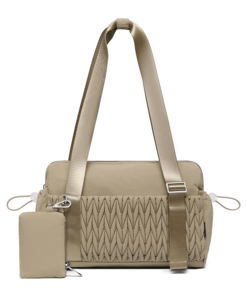 BAVERGE Small Gym Bag for Women Quilted Mini Tote with Wet Compartment and Coin Purse Cute Duffle Bag for Girls Workout Sport TravelKhaki - Image 2