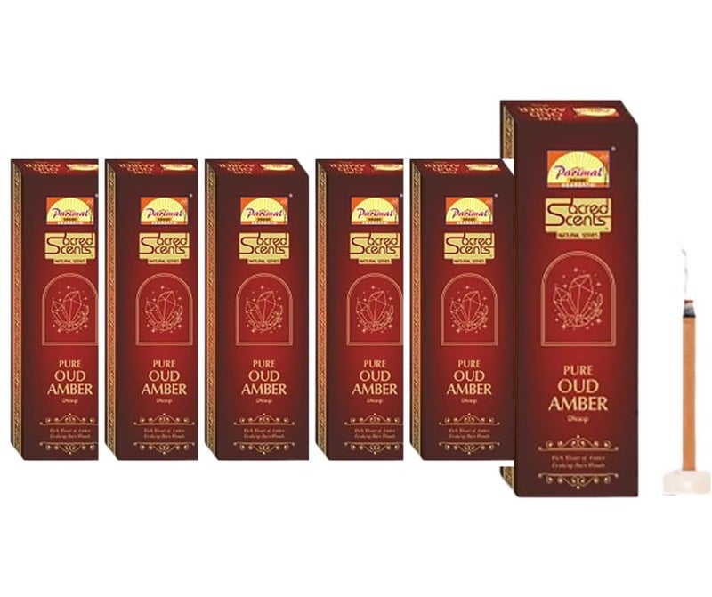 Parimal Pure Amber Oudh Dhoop/Dhup Sticks (78–88) (240g) | 45–60 Min Burn | Amber Oud dhup batti | Bamboo-Less Incense | Each Pack 40G | Rich, Long-Lasting Fragrance | Dhoop Holder Inside | Pack of 6 - Image 1