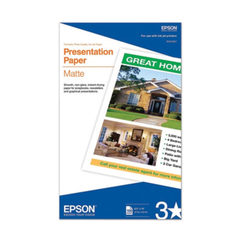 Epson Presentation Paper MATTE (8.5x14 Inches, 100 Sheets) (S041067),Bright White - Image 1
