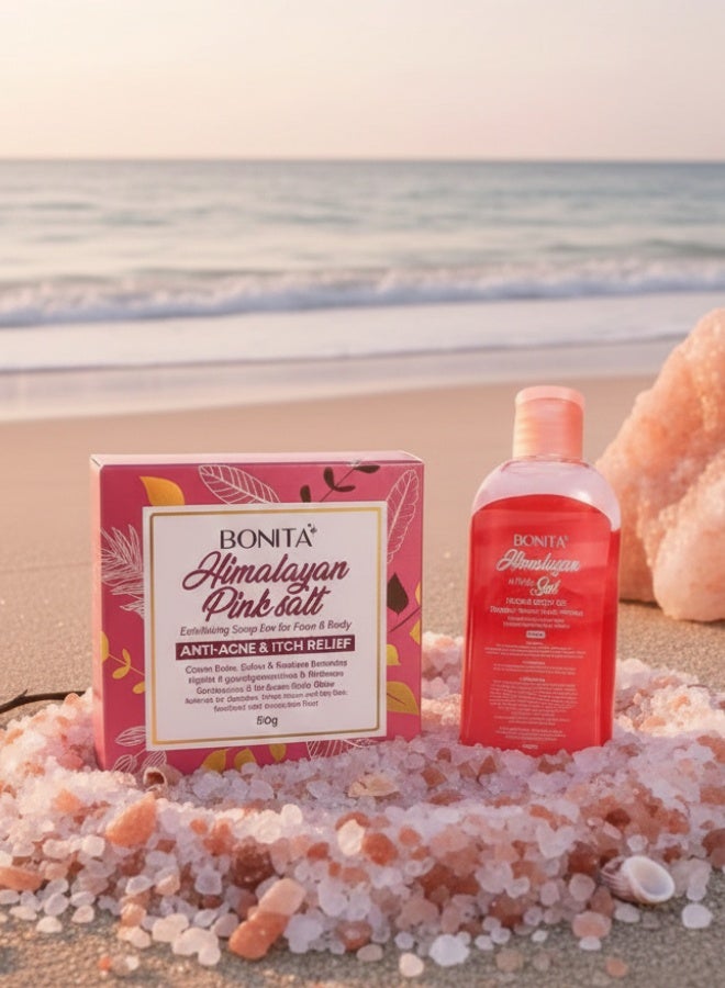 Bonita Himalayan Pink Salt Body Oil 100 ml and Soap Bar 80 g Natural Skin Nourishing Moisturizing Brightening Body Care Set for Smooth Glowing Skin - Image 1