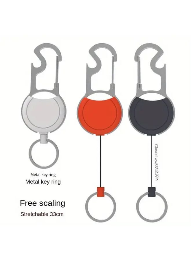 White Heavy Duty Retractable Key Chain 3 In 1 Loop Key Ring For Keys Bags Backpacks - Image 2
