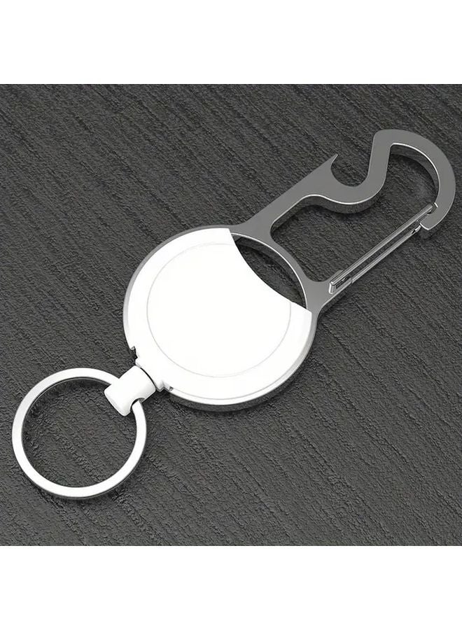 White Heavy Duty Retractable Key Chain 3 In 1 Loop Key Ring For Keys Bags Backpacks - Image 1