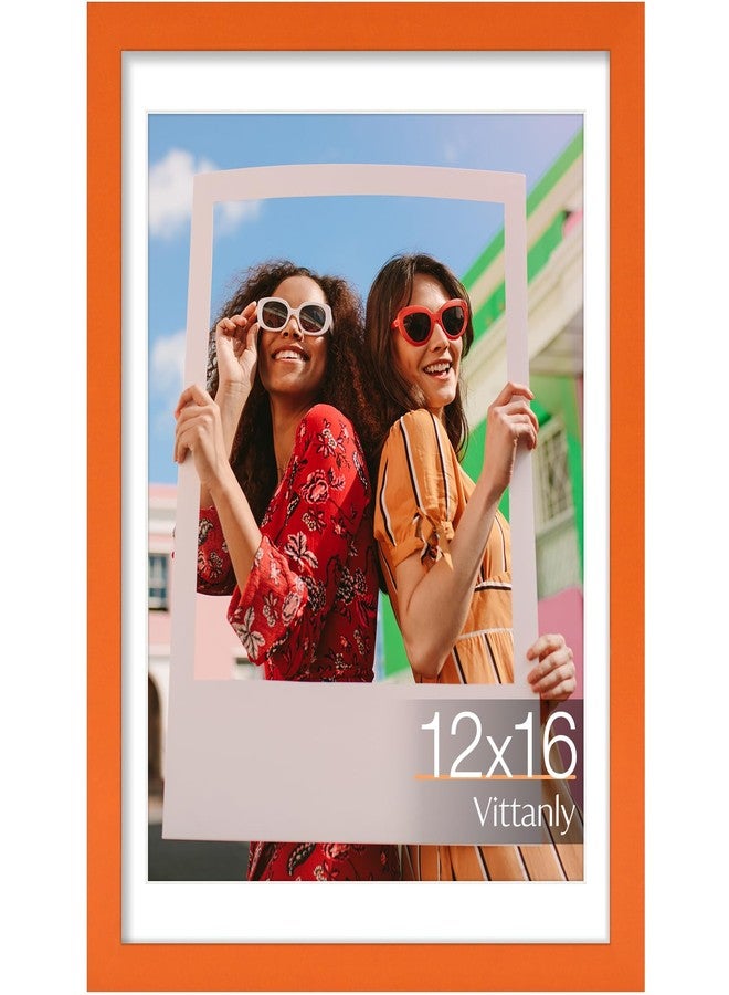 Vittanly إطار صور فيتانلي مقاس 12×16 بوصة، لعرض صور مقاس 11×14 بوصة مع حافة داخلية أو 12×16 بوصة بدون حافة داخلية، مصنوع من الخشب المصنّع مع زجاج شبكي مقاوم للكسر، إطار ملصقات للعرض على الحائط، برتقالي، عبوة واحدة - Image 1