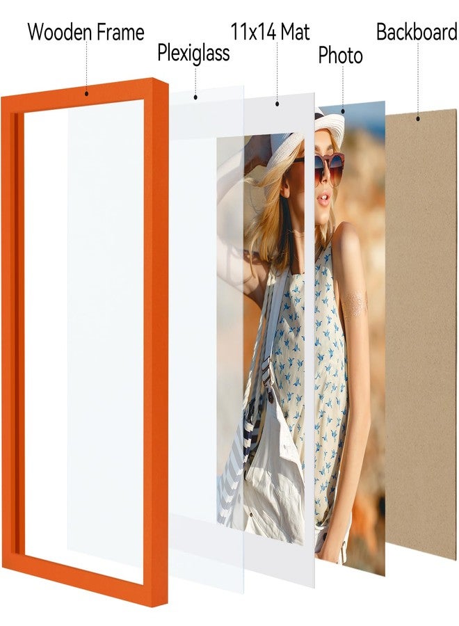 Vittanly إطار صور فيتانلي مقاس 12×16 بوصة، لعرض صور مقاس 11×14 بوصة مع حافة داخلية أو 12×16 بوصة بدون حافة داخلية، مصنوع من الخشب المصنّع مع زجاج شبكي مقاوم للكسر، إطار ملصقات للعرض على الحائط، برتقالي، عبوة واحدة - Image 2
