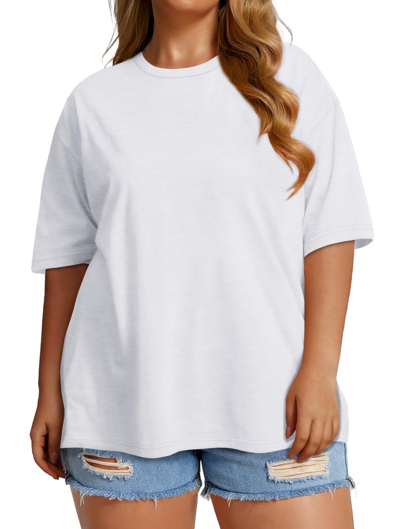 JOELLYUS Plus Size Tops Casual Oversized Tshirts for Women Loose Fit Crew Neck Blouses Summer Basic Tees(White, 3XL) - Image 2