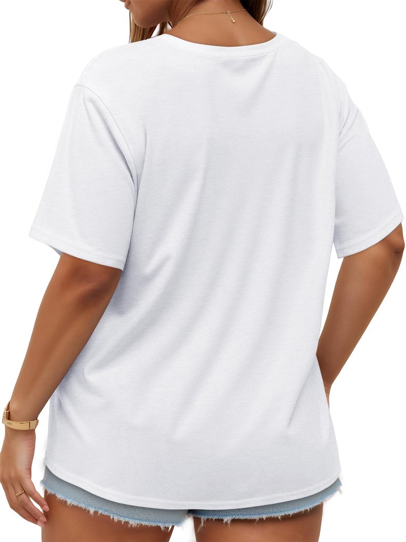 JOELLYUS Plus Size Tops Casual Oversized Tshirts for Women Loose Fit Crew Neck Blouses Summer Basic Tees(White, 3XL) - Image 4