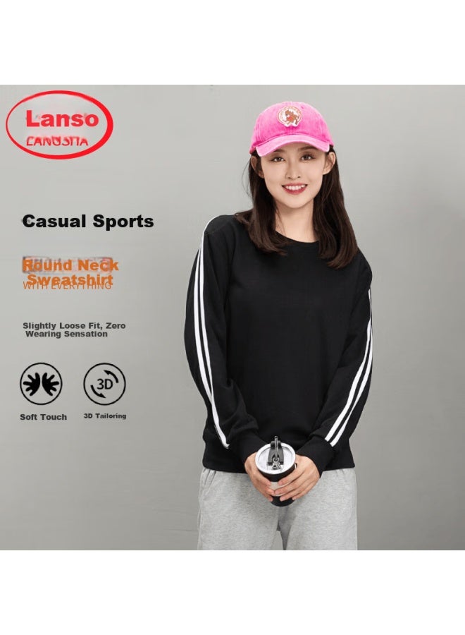 Langsha Women's Sweatshirt, Spring  New Style, Round Neck With Side Stripes, Casual Sportswear Pullover Top