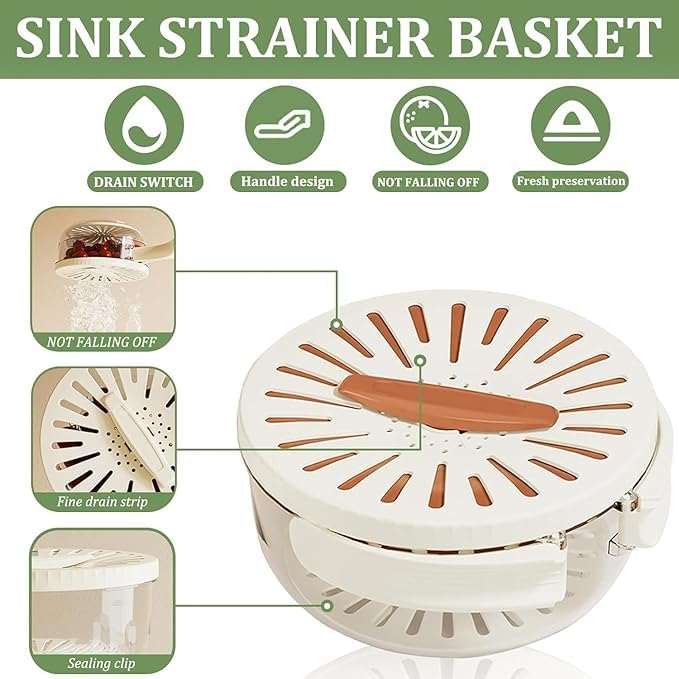 VYOM TRADING 2 in 1 Drainer and Strainer Draining Basket with Lid Multifunctional Fruit Vegetable Washing Basket Drainer with Foldable Handle Kitchen Colander Bowl Set for Fruit Vegetable Noodle - Image 4