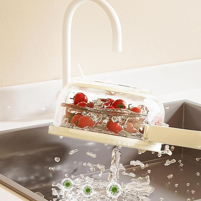 VYOM TRADING 2 in 1 Drainer and Strainer Draining Basket with Lid Multifunctional Fruit Vegetable Washing Basket Drainer with Foldable Handle Kitchen Colander Bowl Set for Fruit Vegetable Noodle - Image 5