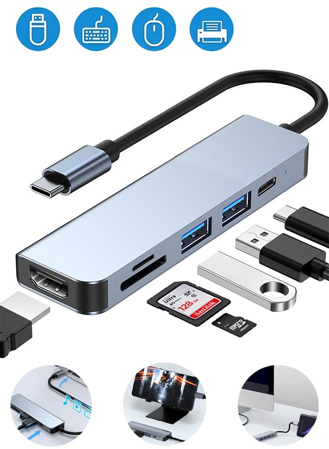 Quantum 6-in-1 USB C Hub Multiport Adapter USB C Multifunctional Hub Adapter USB C Docking Station with 4K HDMI USB 3.0 Ports, PD Charging SD/TF Card Reader for MacBook Pro/Air iPad Laptop - Image 1